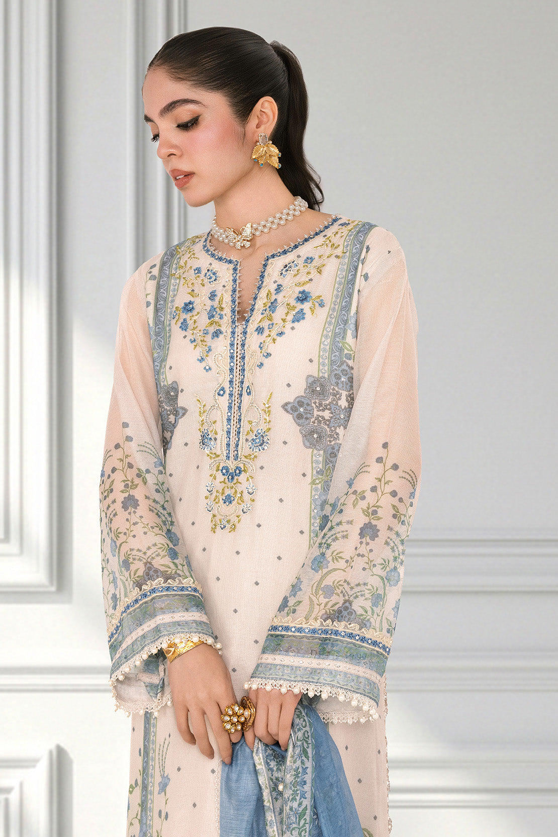 Embroidered - 3 Pc Cotton Net Suit