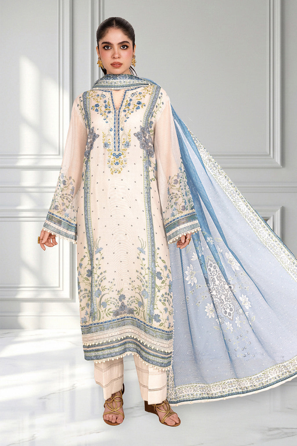 Embroidered - 3 Pc Cotton Net Suit