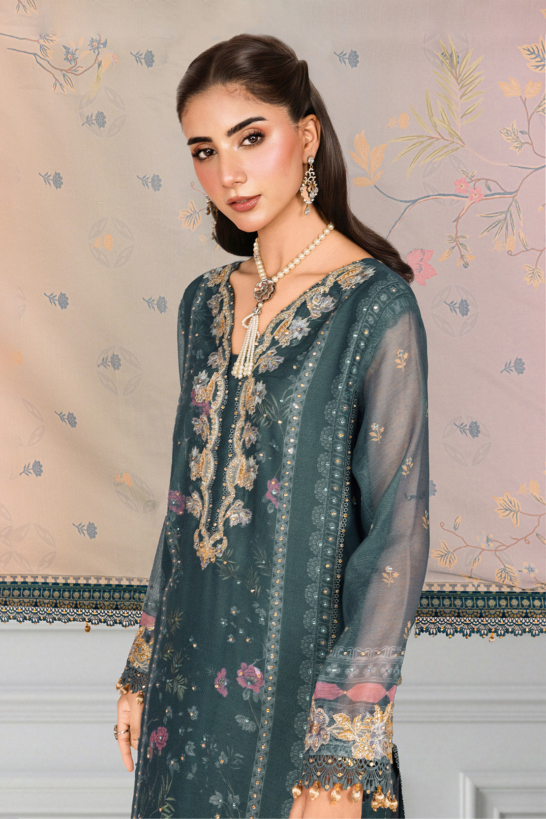Embroidered - 3 Pc Cotton Net Suit