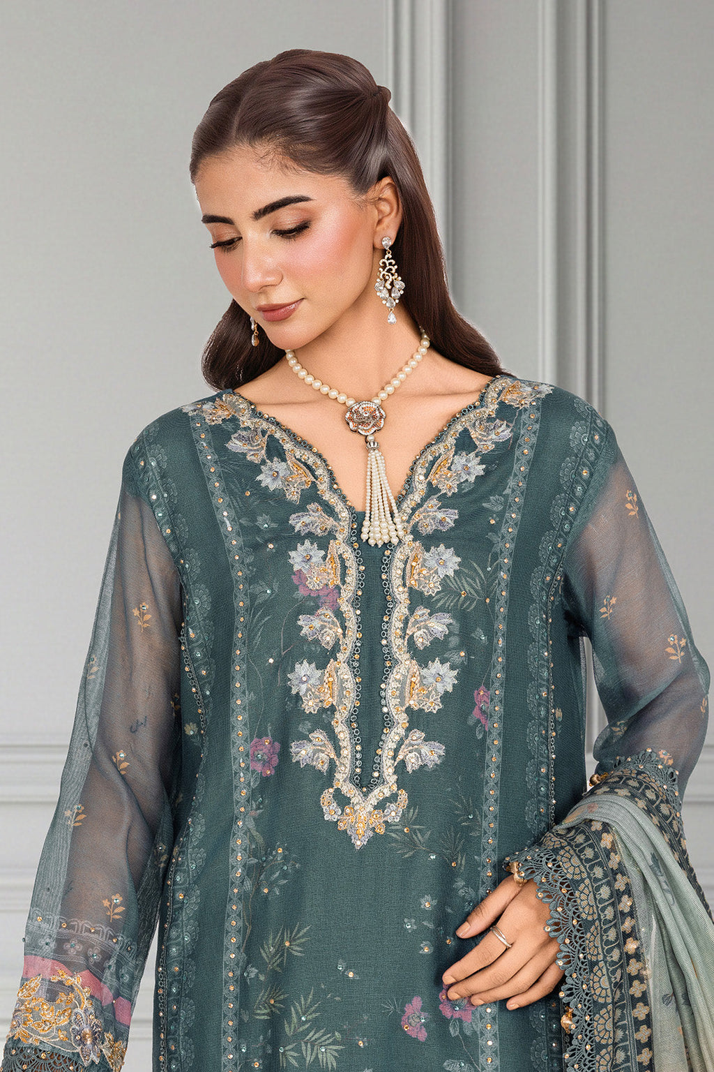 Embroidered - 3 Pc Cotton Net Suit