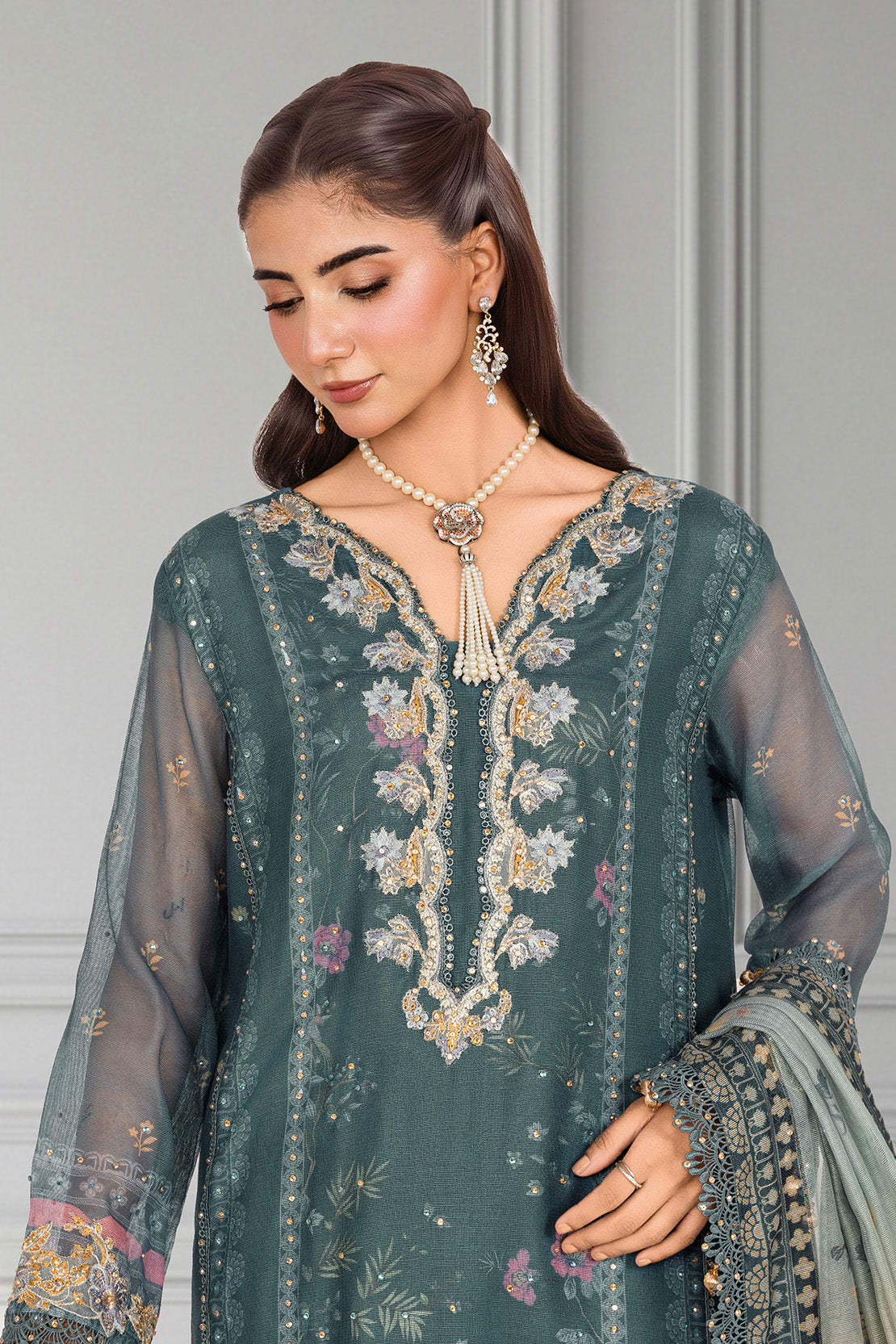 Embroidered - 3 Pc Cotton Net Suit