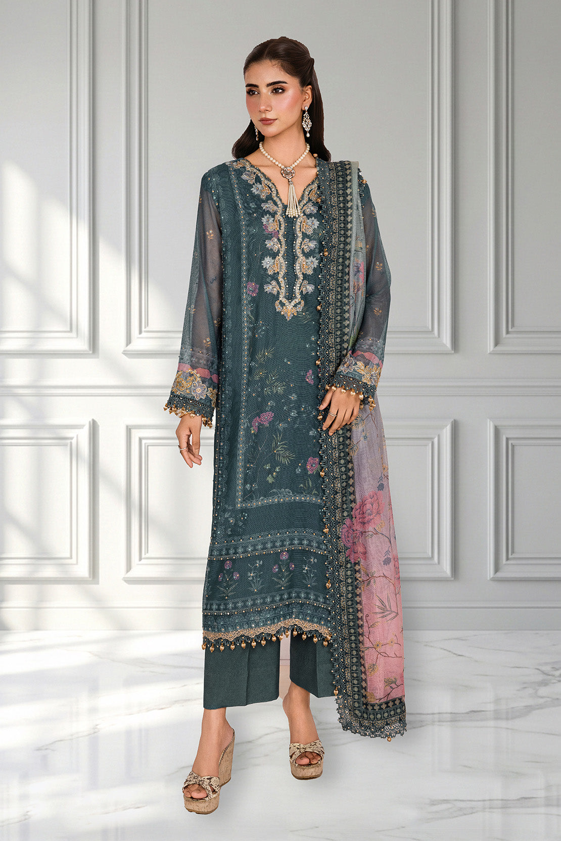 Embroidered - 3 Pc Cotton Net Suit