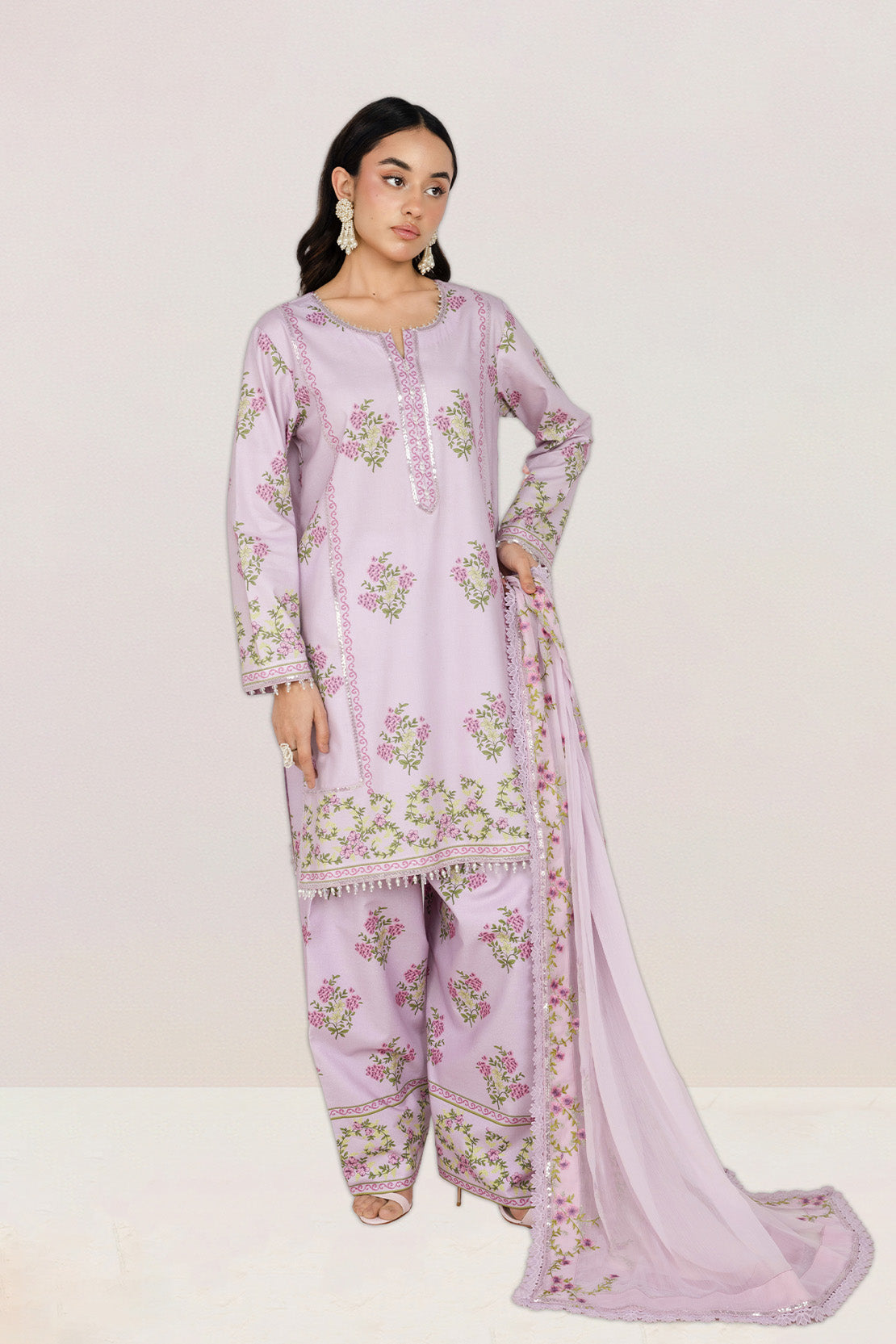 Embroidered - 3 Pc Lawn Suit (Embroidered Chiffon Dupatta)