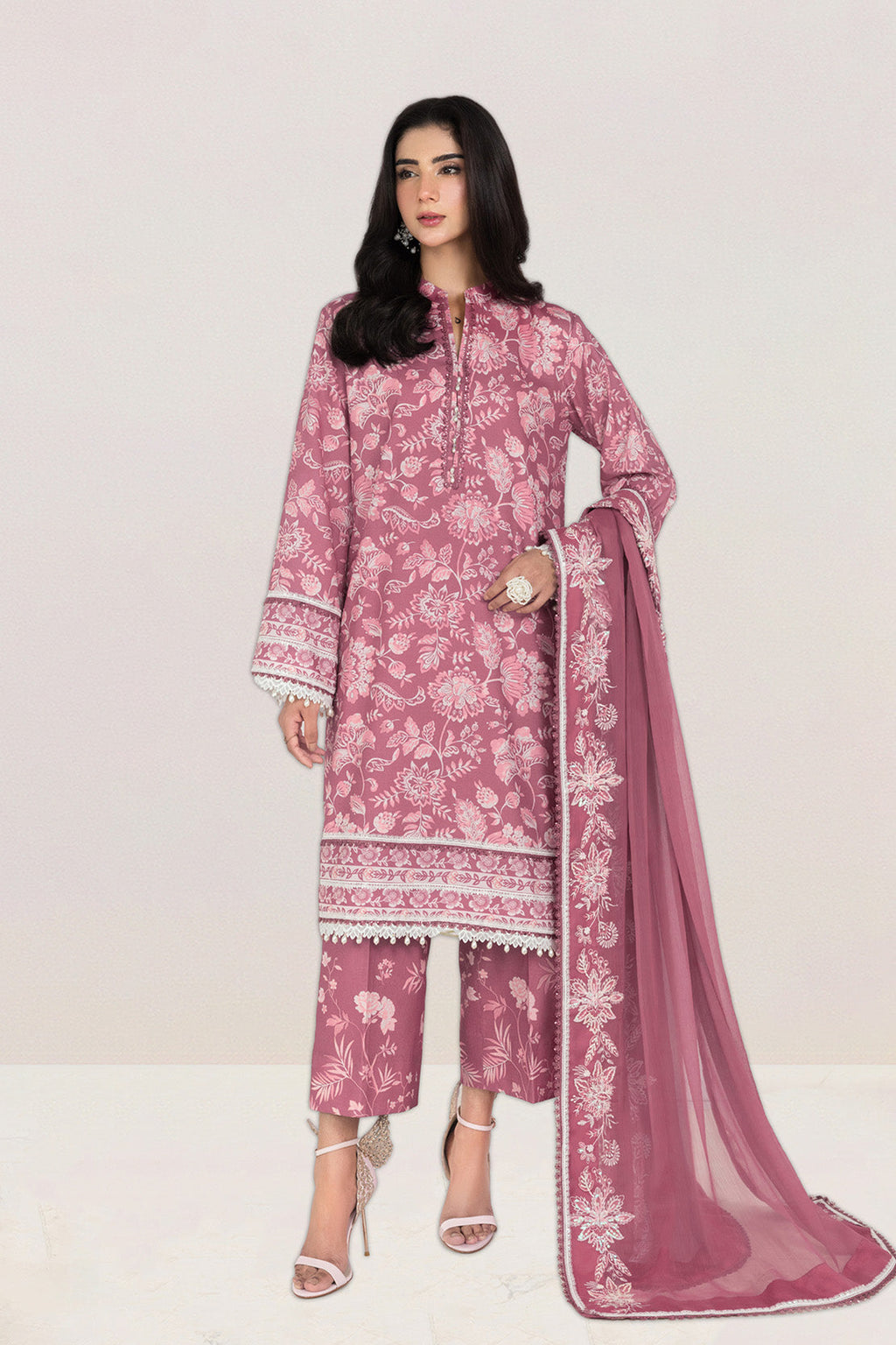 Embroidered - 3 Pc Lawn Suit (Embroidered Chiffon Dupatta)