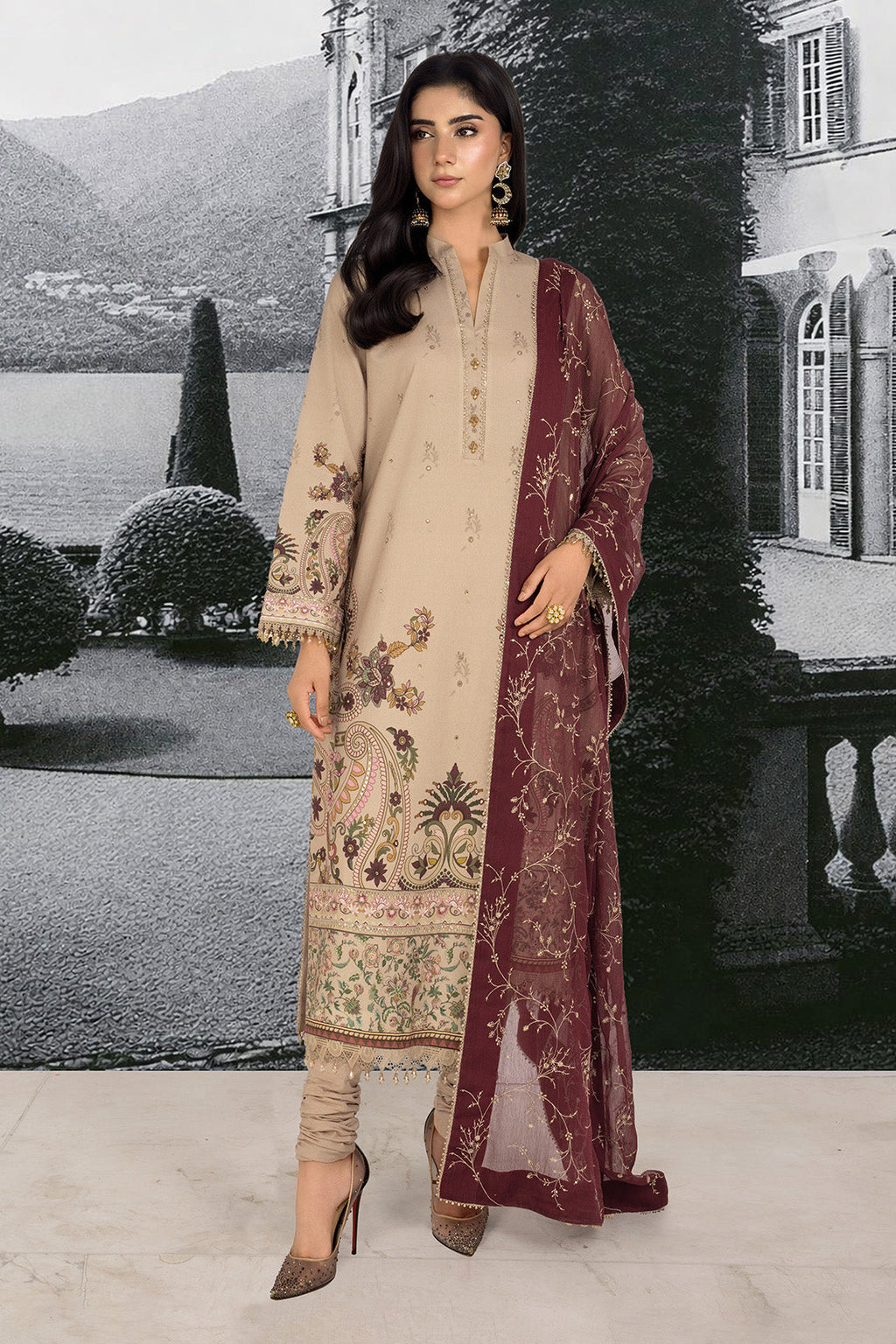 Trending Embroidered - 3 Pc Lawn Suit (Embroidered Chiffon Dupatta)