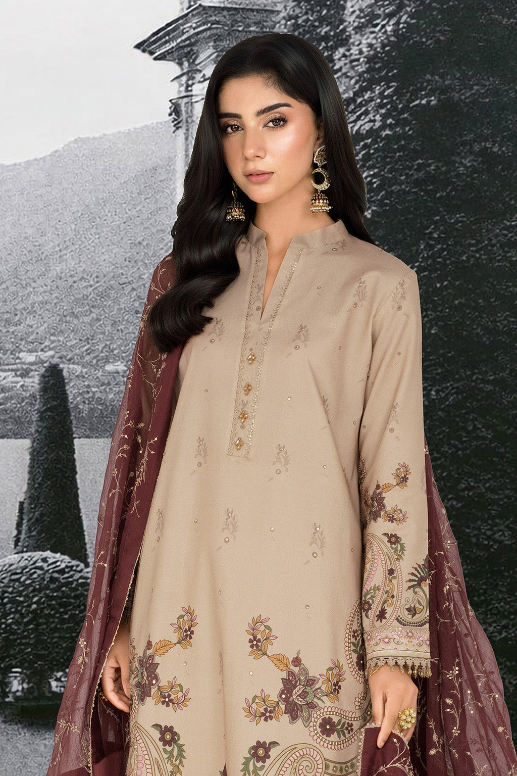 Trending Embroidered - 3 Pc Lawn Suit (Embroidered Chiffon Dupatta)