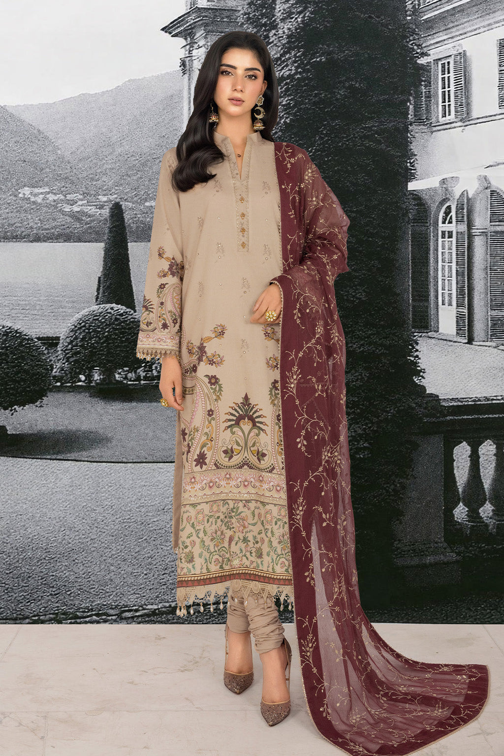 Trending Embroidered - 3 Pc Lawn Suit (Embroidered Chiffon Dupatta)