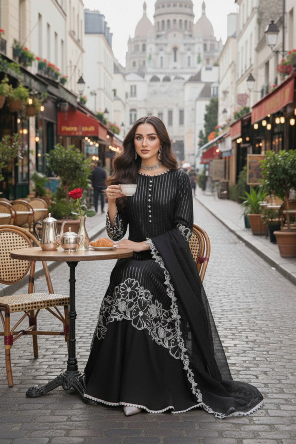 NOIR ELEGANCE – 3PC COTTON NET & ORGANZA LUXURY PRET