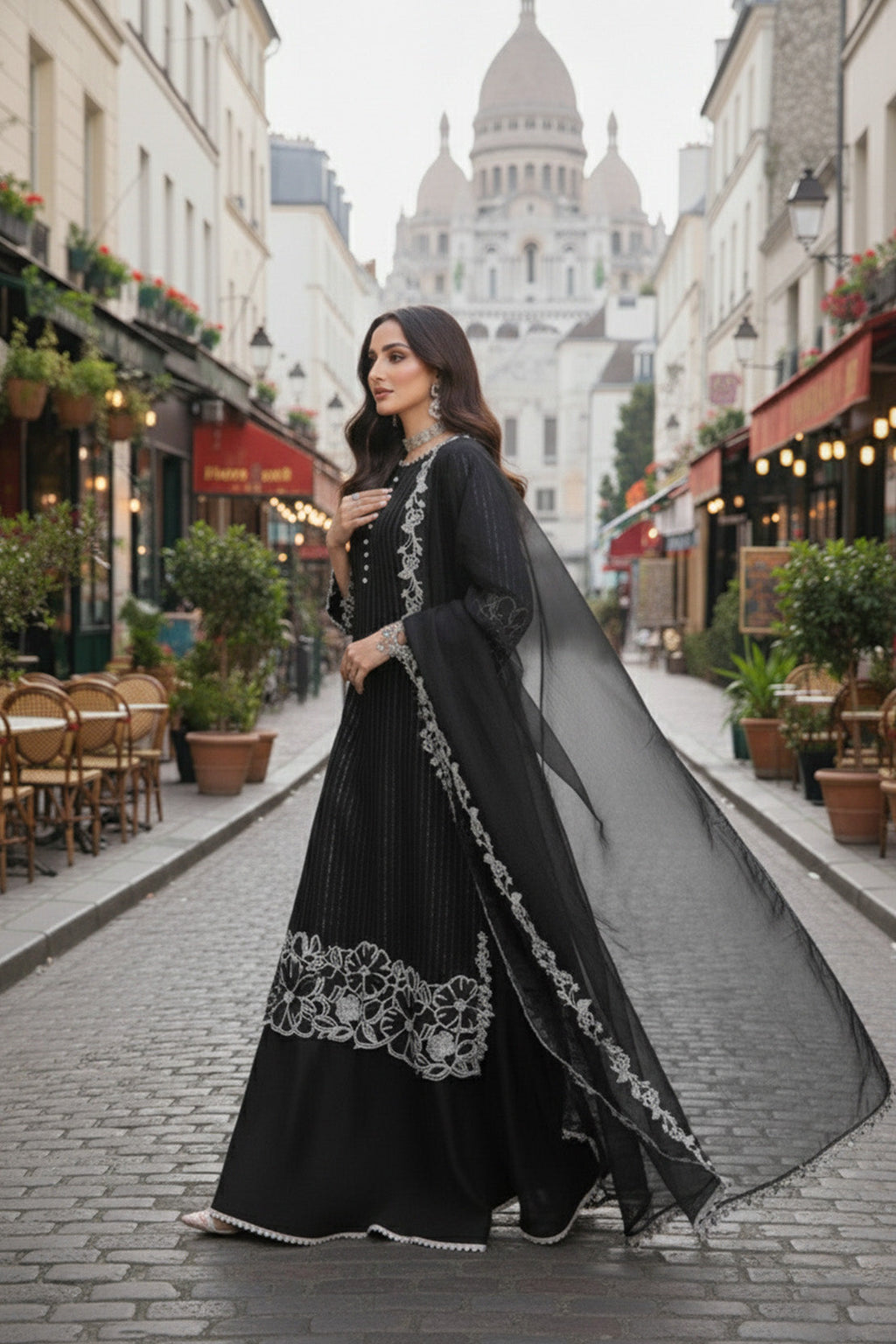NOIR ELEGANCE – 3PC COTTON NET & ORGANZA LUXURY PRET