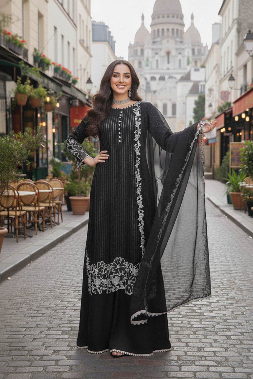 NOIR ELEGANCE – 3PC COTTON NET & ORGANZA LUXURY PRET
