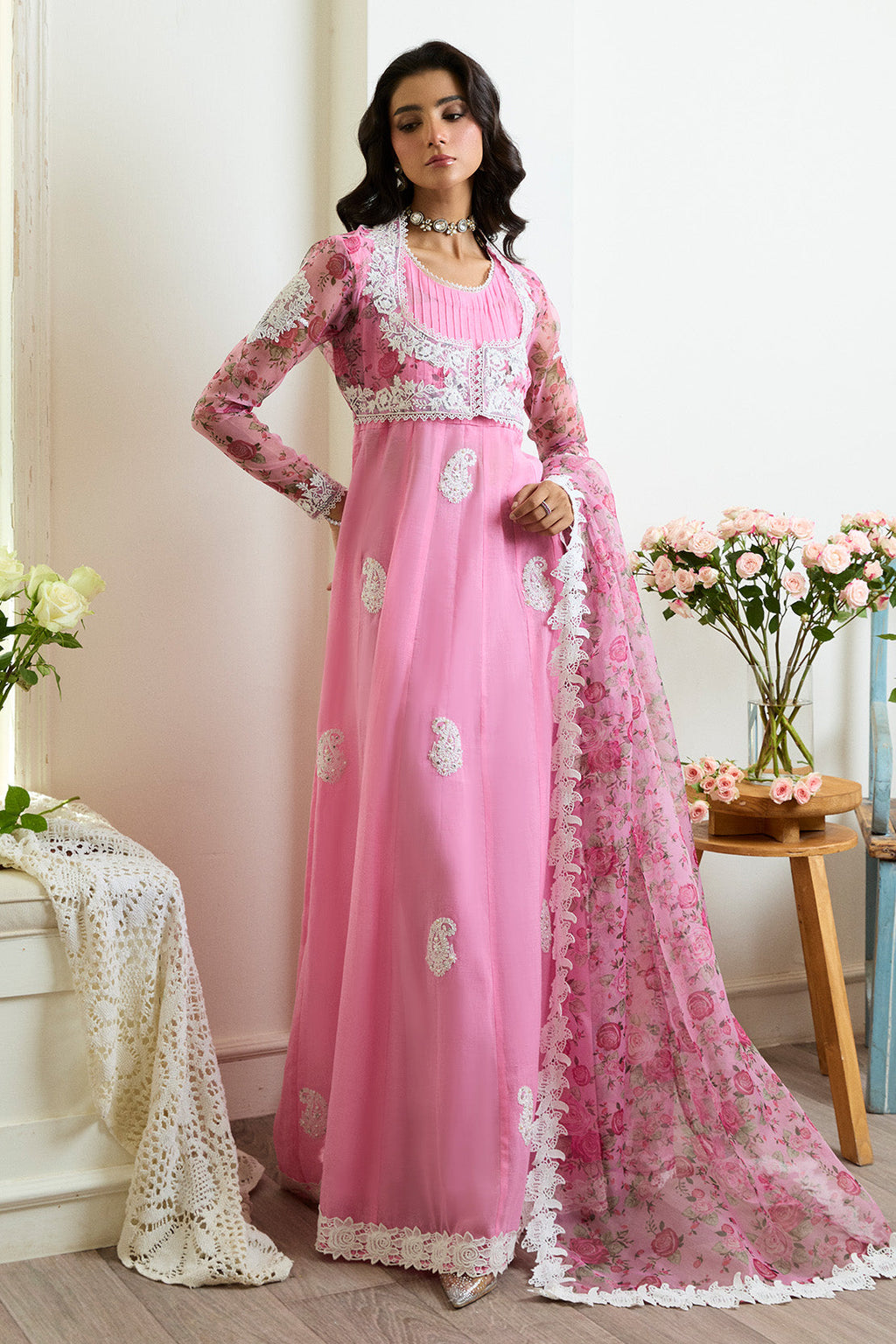 NAZAARA – 3PC PAPER COTTON & ORGANZA LUXURY PRET