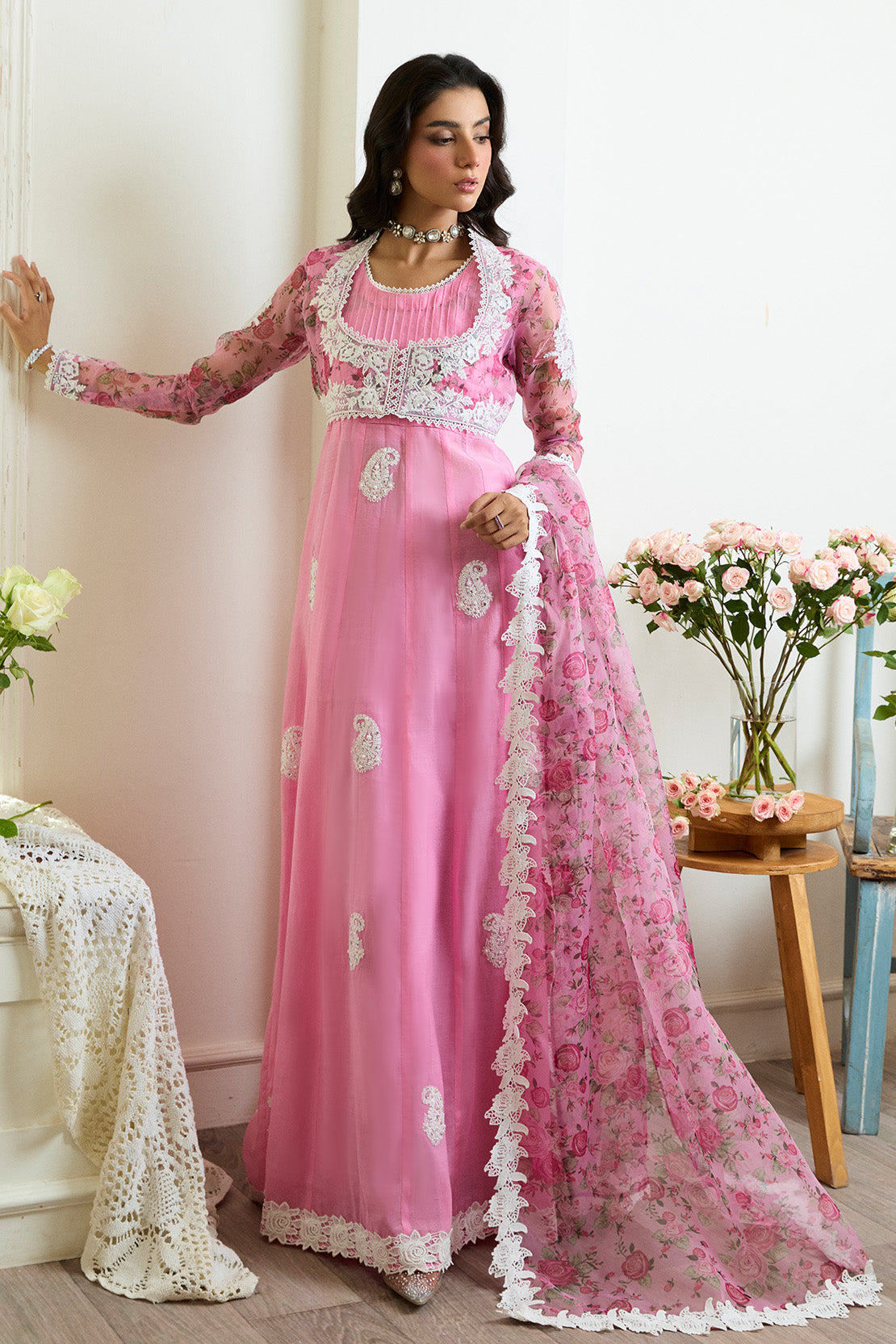 NAZAARA – 3PC PAPER COTTON & ORGANZA LUXURY PRET