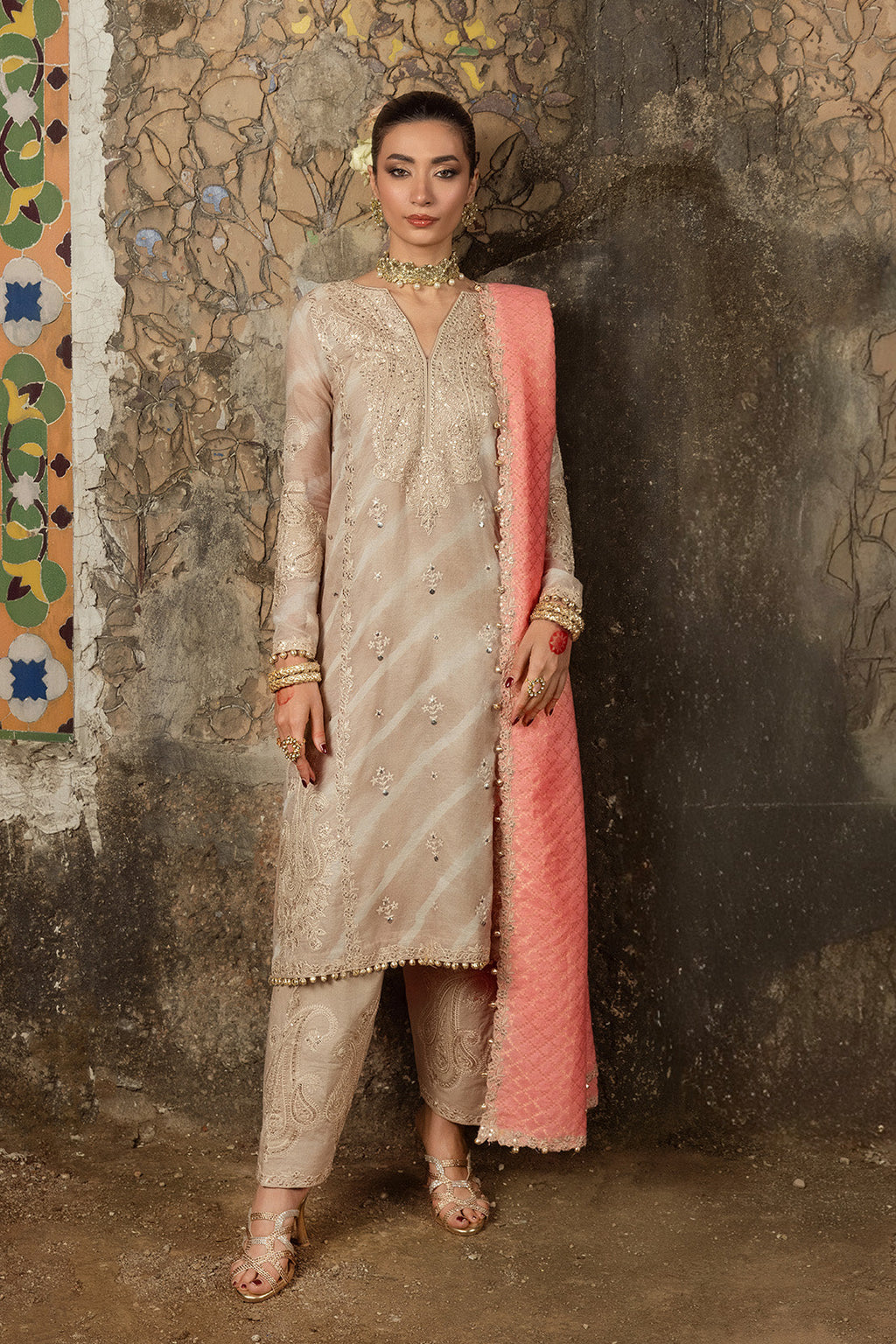 LEHER – 3PC PAPER COTTON, SILK LAWN & ZARI JAMAWAR WEDDING FESTIVE PRET