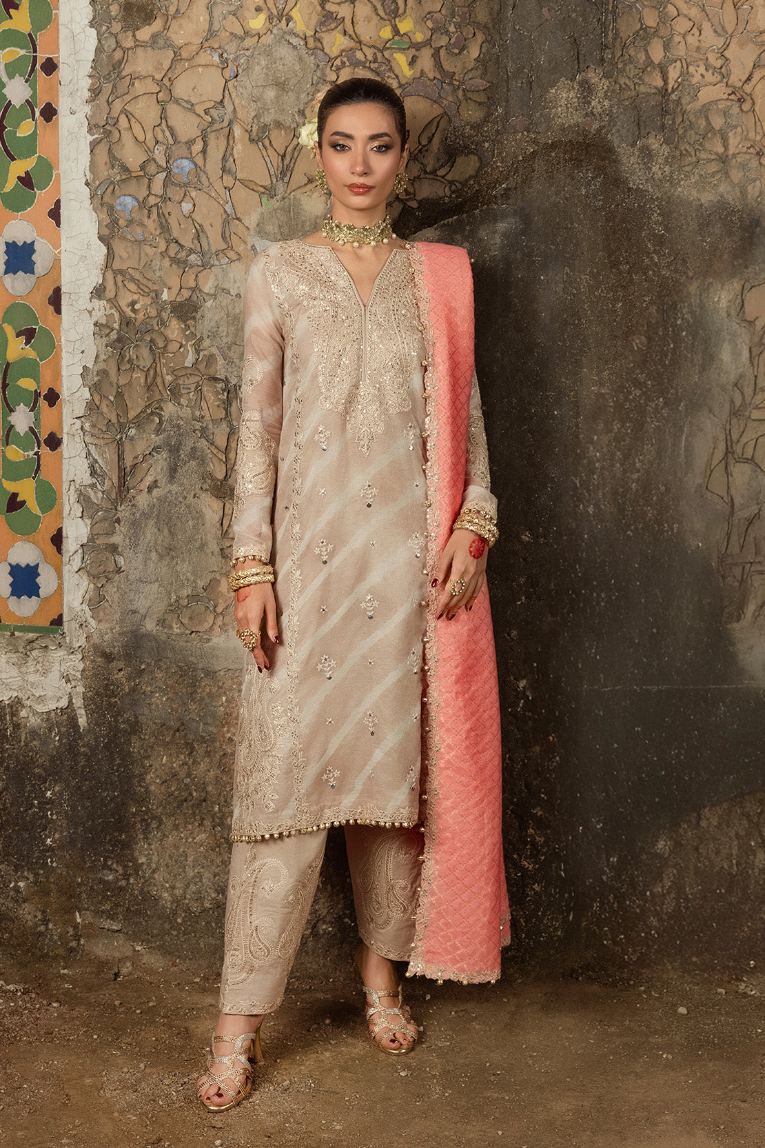 LEHER – 3PC PAPER COTTON, SILK LAWN & ZARI JAMAWAR WEDDING FESTIVE PRET