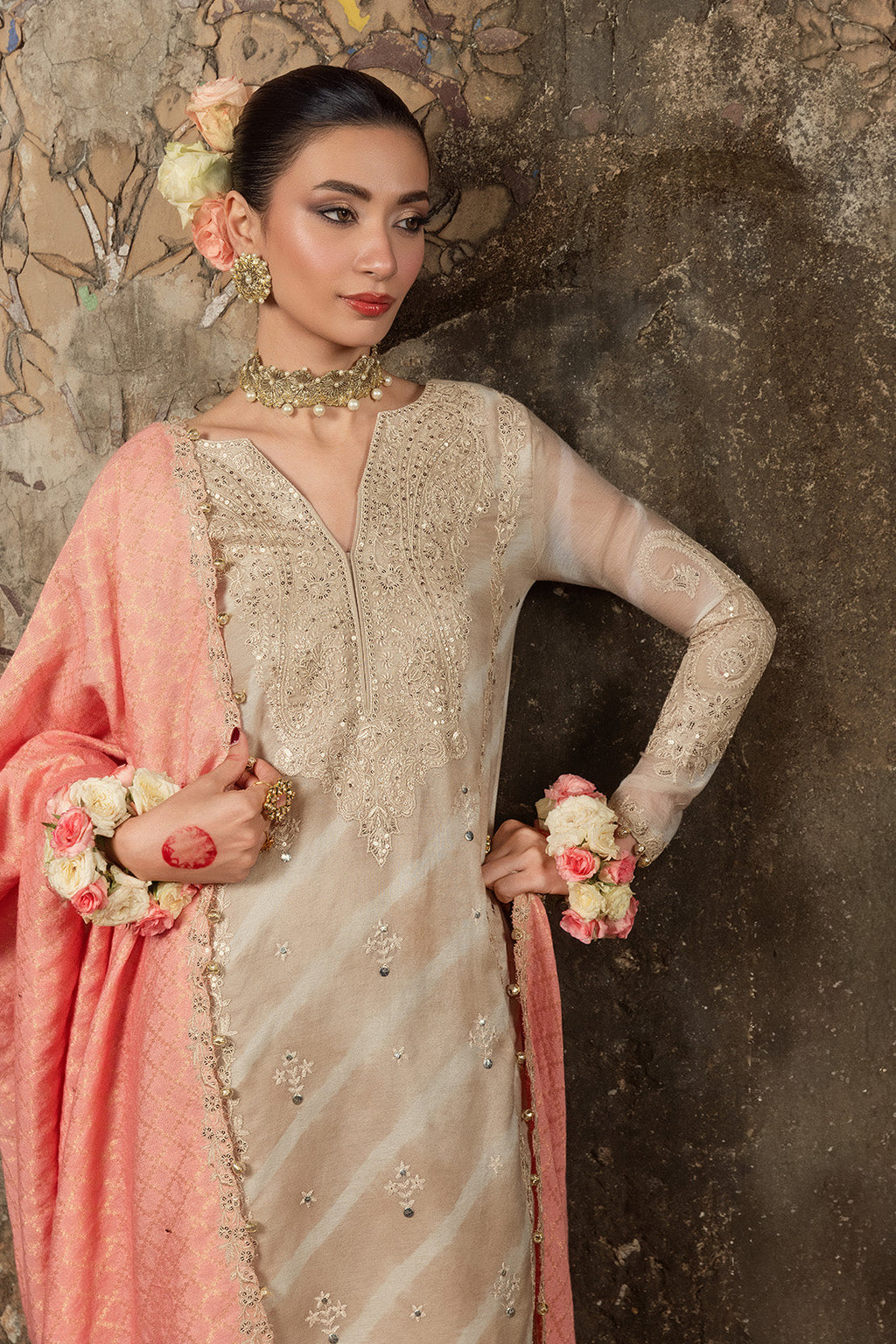 LEHER – 3PC PAPER COTTON, SILK LAWN & ZARI JAMAWAR WEDDING FESTIVE PRET