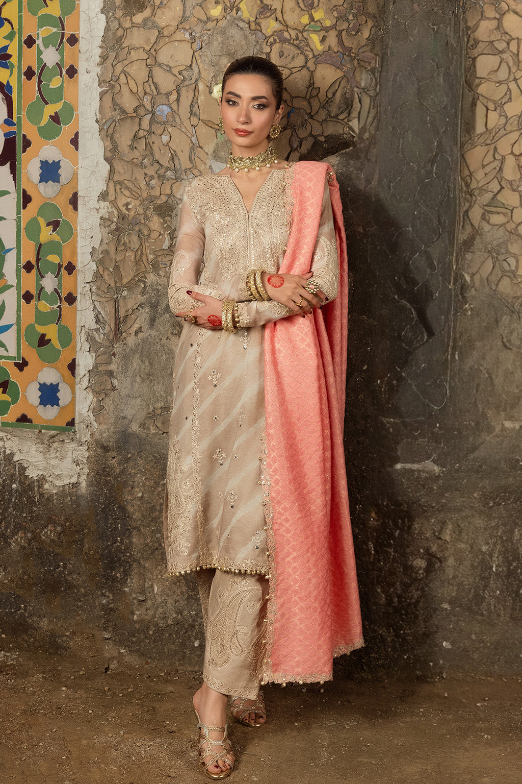 LEHER – 3PC PAPER COTTON, SILK LAWN & ZARI JAMAWAR WEDDING FESTIVE PRET