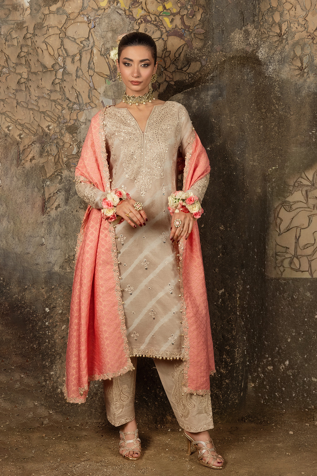 LEHER – 3PC PAPER COTTON, SILK LAWN & ZARI JAMAWAR WEDDING FESTIVE PRET
