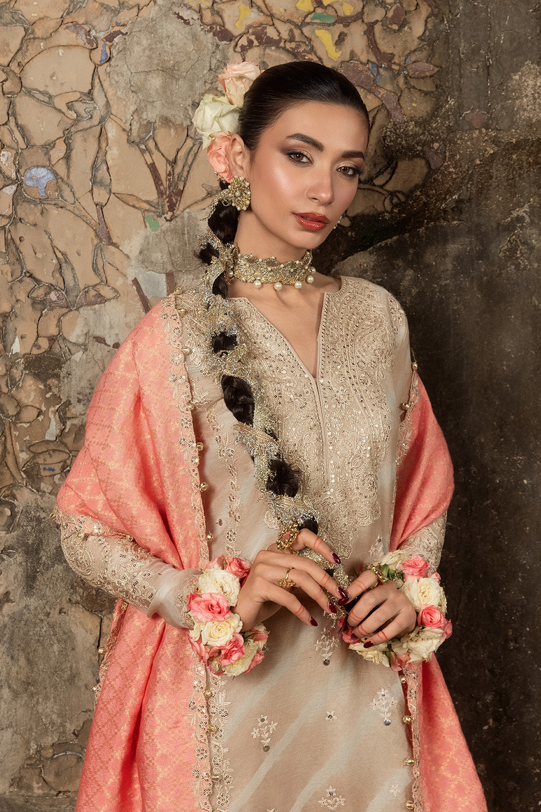 LEHER – 3PC PAPER COTTON, SILK LAWN & ZARI JAMAWAR WEDDING FESTIVE PRET