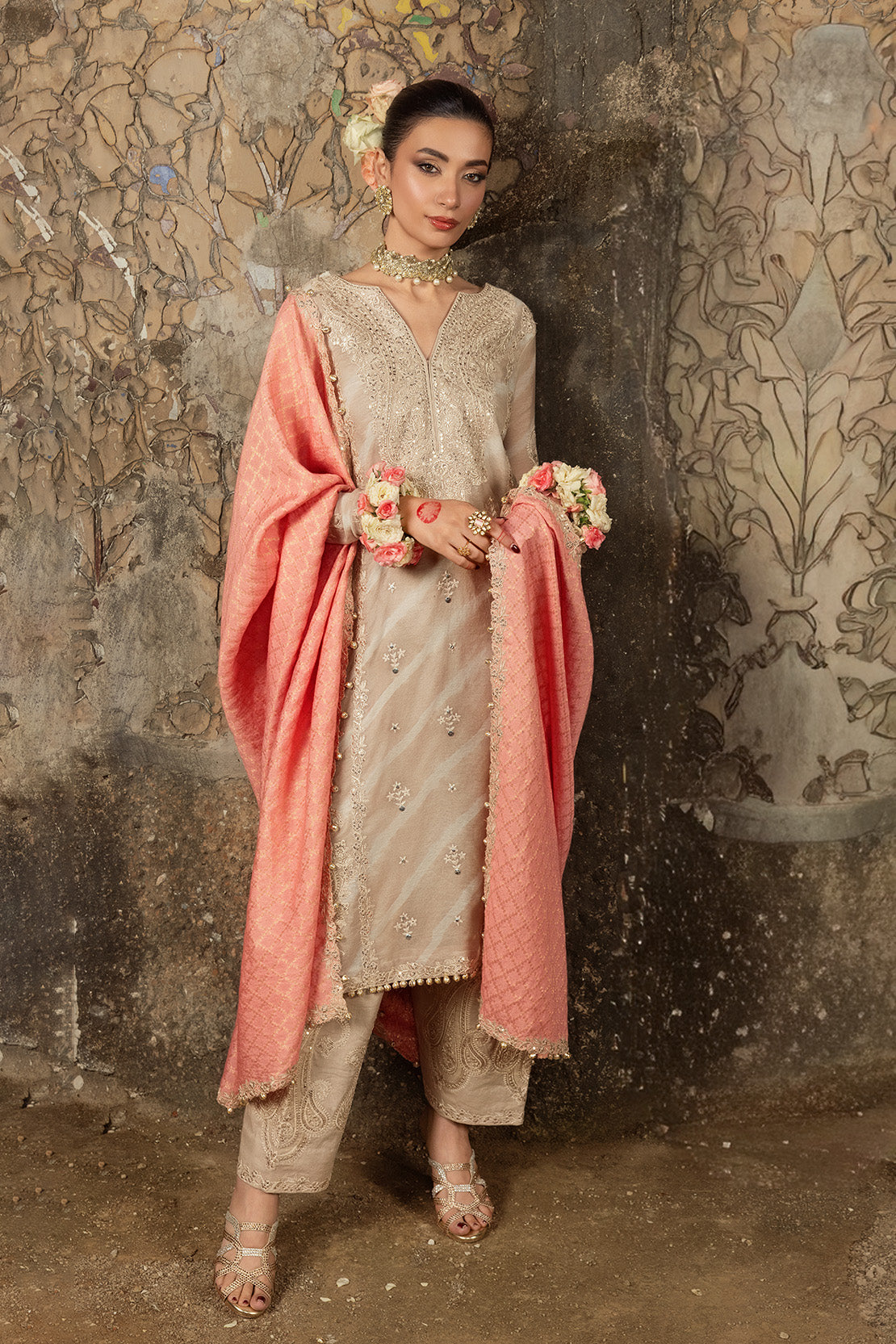 LEHER – 3PC PAPER COTTON, SILK LAWN & ZARI JAMAWAR WEDDING FESTIVE PRET