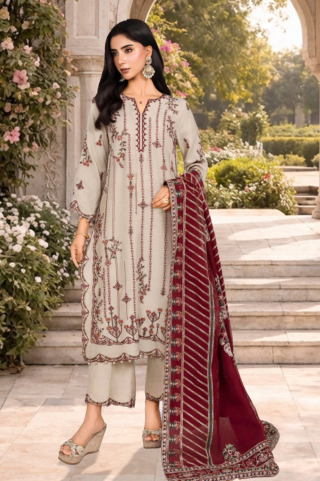 2PC RAWSILK & ORGANZA EID FESTIVE UNSTITCHED