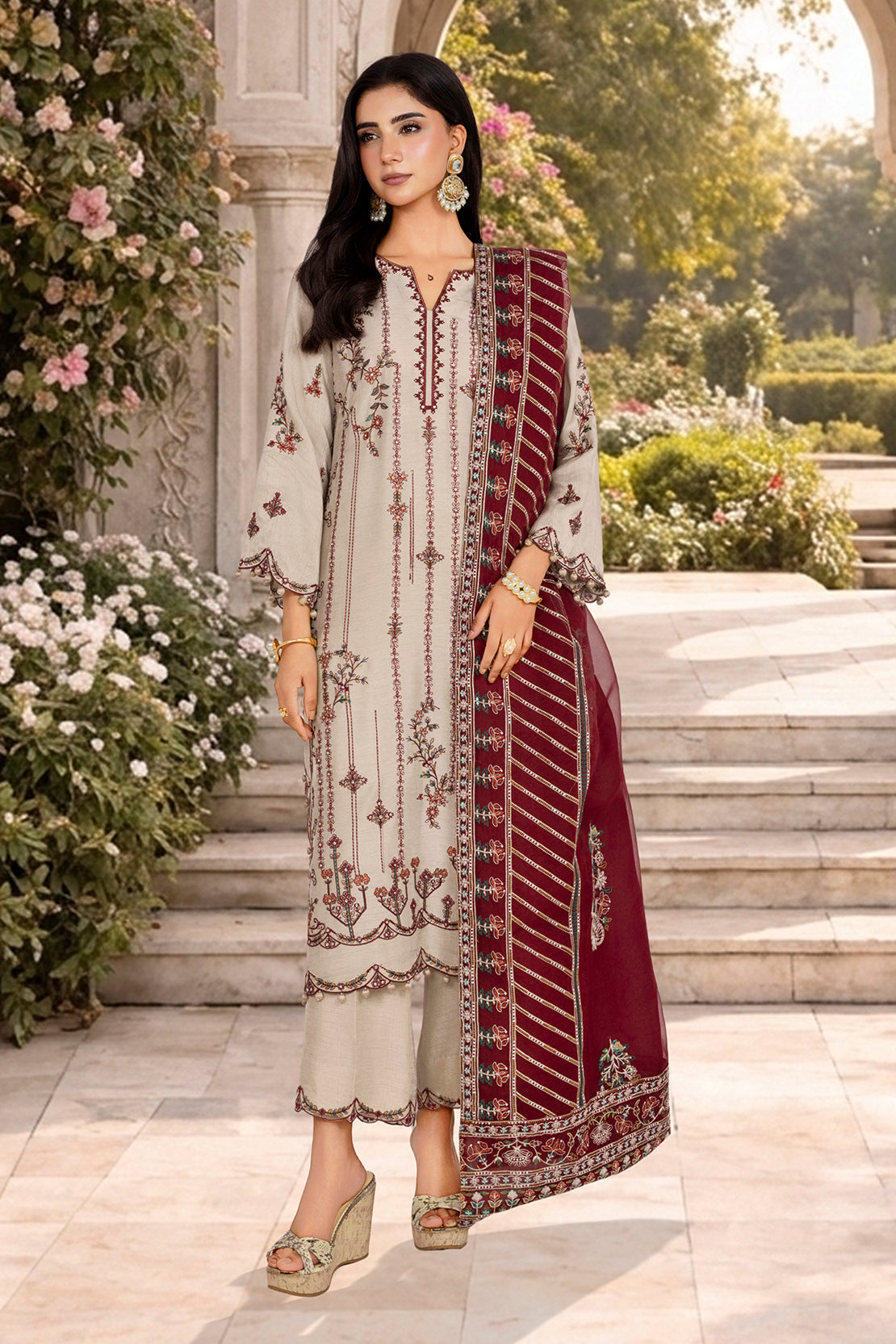 2PC RAWSILK & ORGANZA EID FESTIVE UNSTITCHED