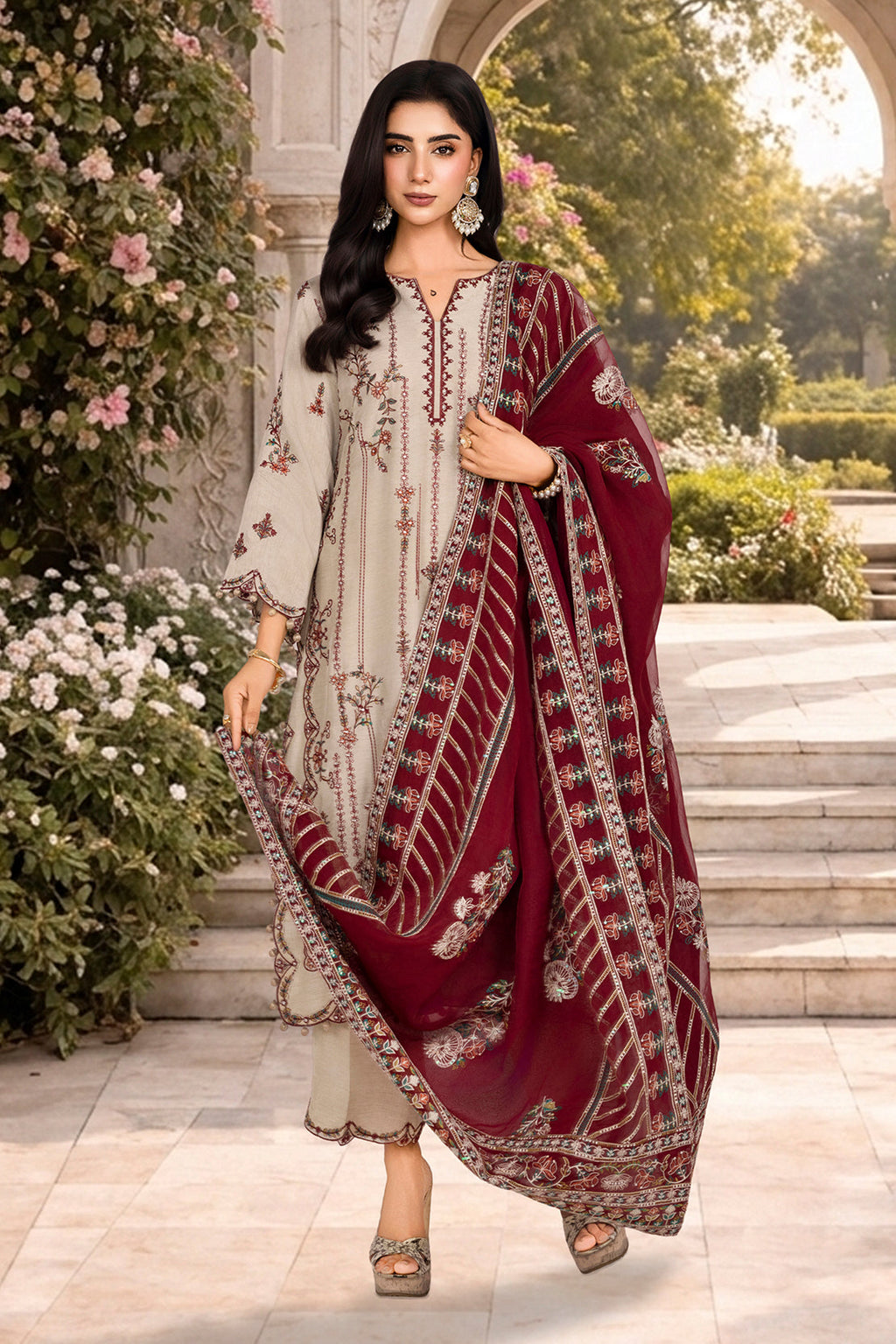 2PC RAWSILK & ORGANZA EID FESTIVE UNSTITCHED