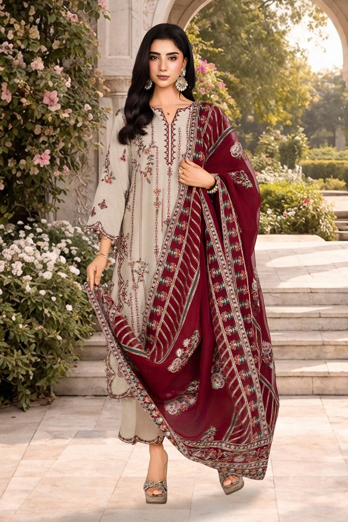 2PC RAWSILK & ORGANZA EID FESTIVE UNSTITCHED