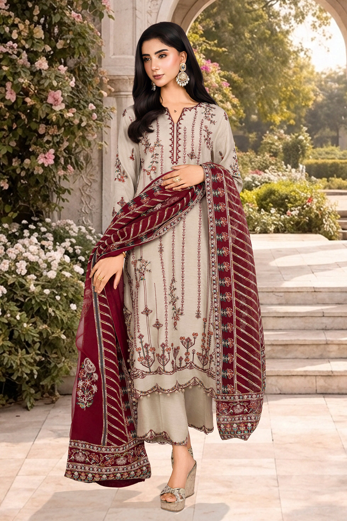 2PC RAWSILK & ORGANZA EID FESTIVE UNSTITCHED