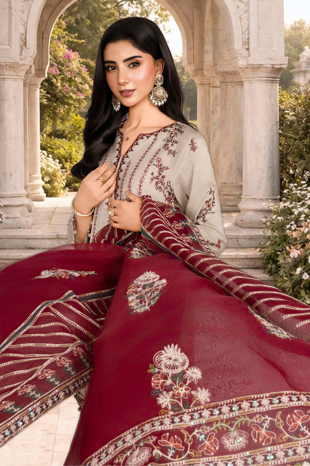 2PC RAWSILK & ORGANZA EID FESTIVE UNSTITCHED