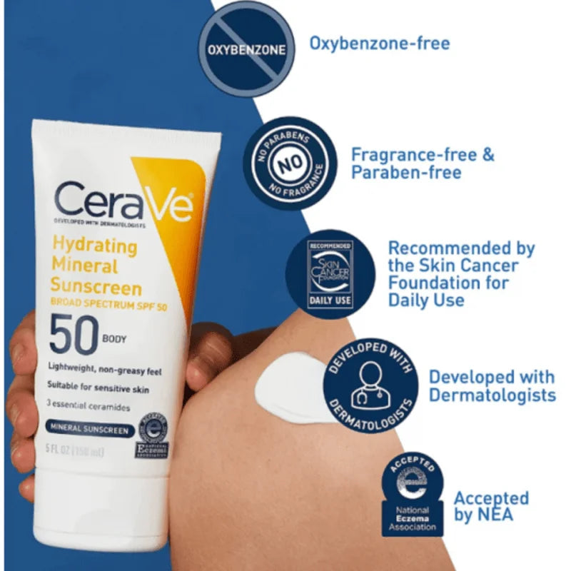 CeraVe Hydrating Mineral Sunscreen Body Lotion SPF 50 - 150 ml