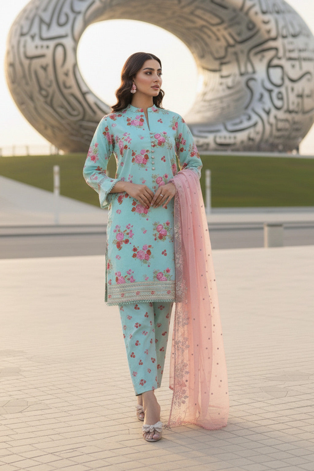Embroidered - 3 Pc Lawn Suit (Organza Dupatta)
