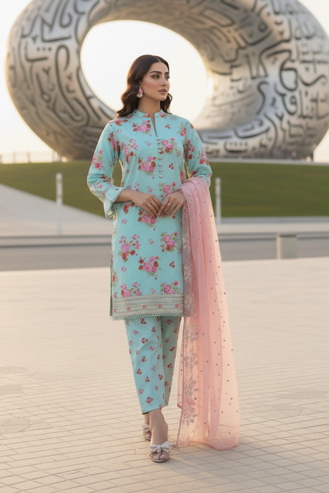 Embroidered - 3 Pc Lawn Suit (Organza Dupatta)