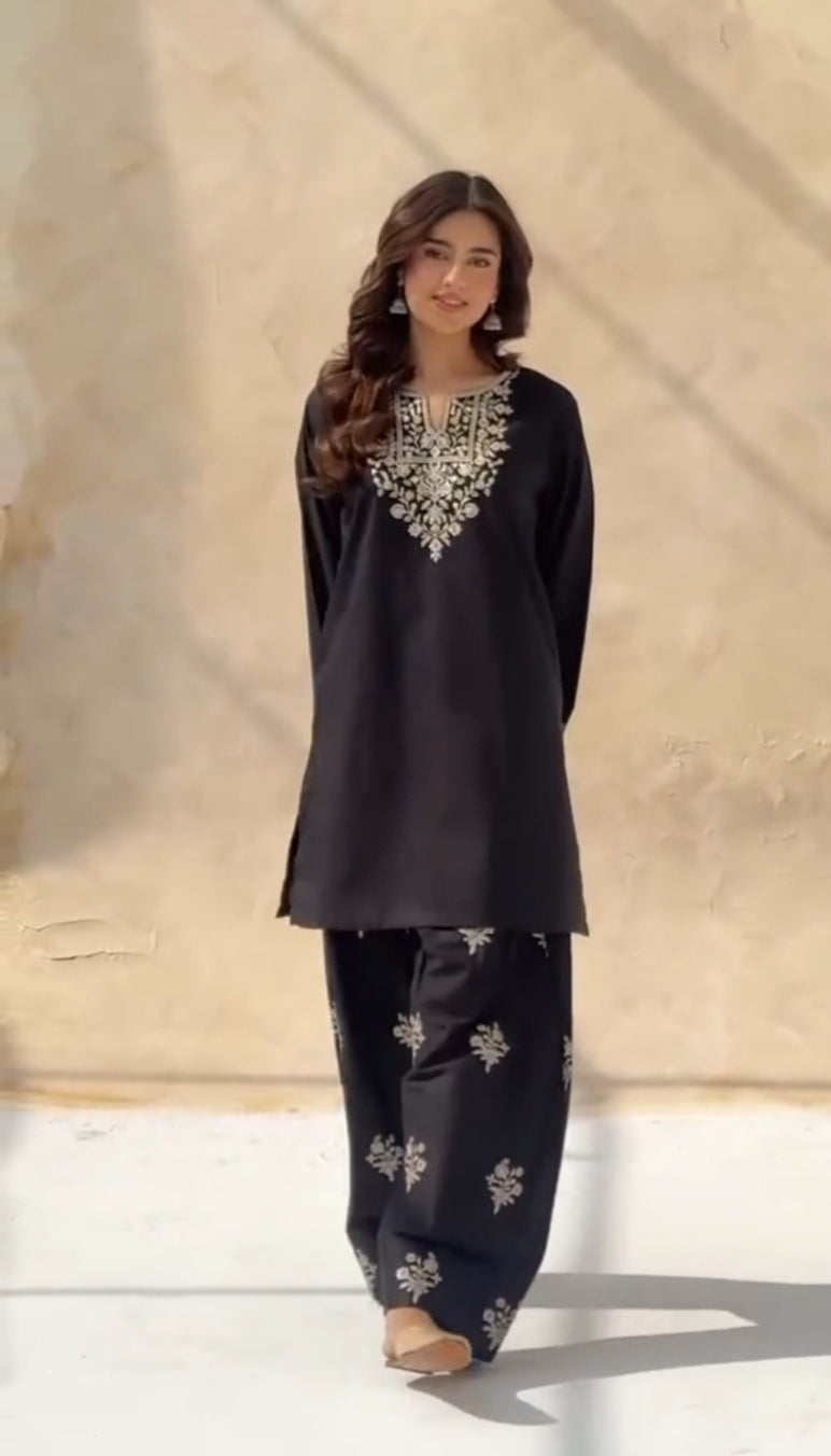 Black Trending Printed - 2 Pc Lawn Net Suit