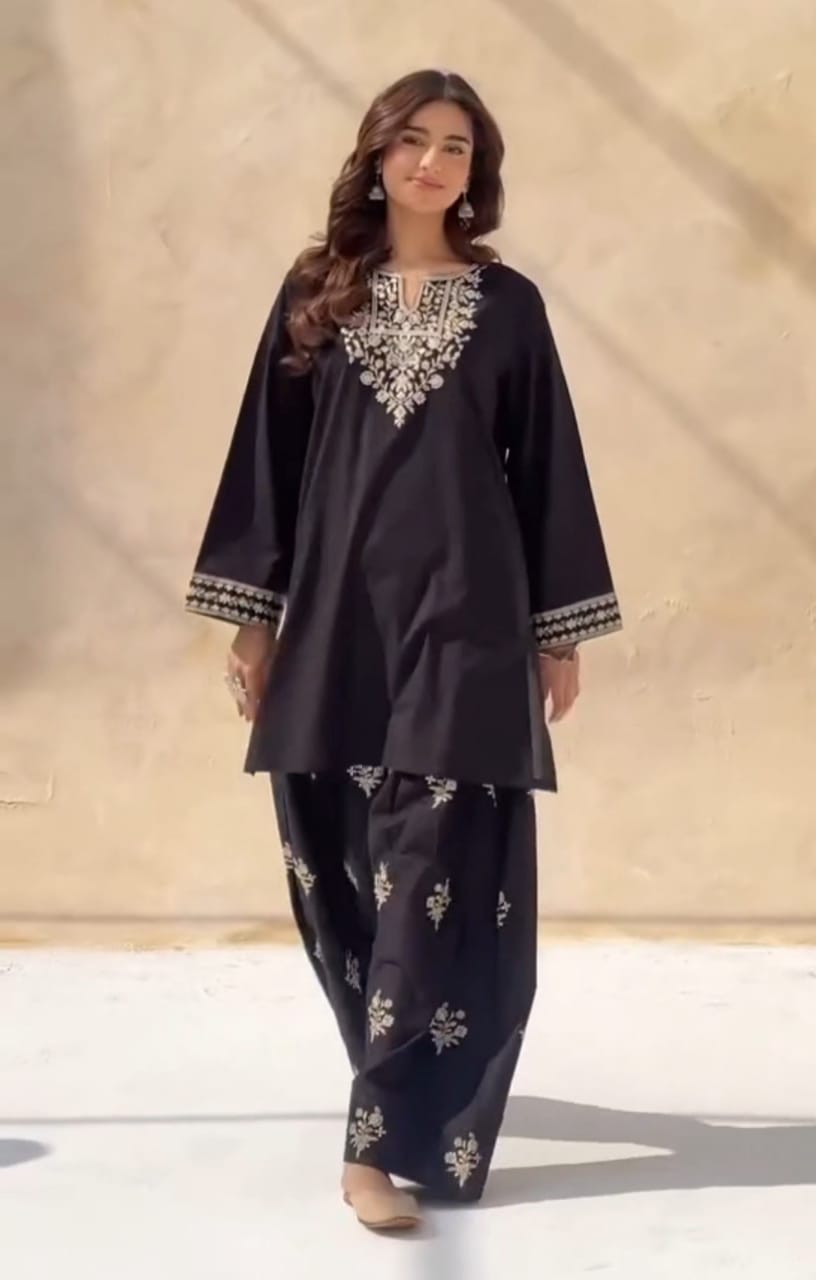 Black Trending Printed - 2 Pc Lawn Net Suit